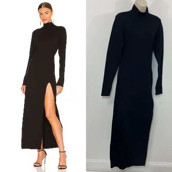 Nonchalant Label | Dresses | Nonchalant Declan Turtleneck Dress Medium  Black High Slit Stretch Long Sleeve | Poshmark